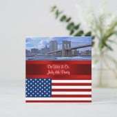 NYC Skyline Bklyn Bridge USA Flag Red W Blue Party Kaart (Staand voorkant)