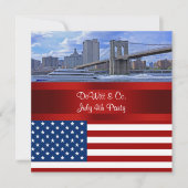 NYC Skyline Bklyn Bridge USA Flag Red W Blue Party Kaart (Voorkant)