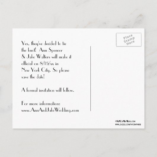 NYC Skyline Blyn Bridge Ets De datum opslaan Aankondigingskaart (Achterkant)