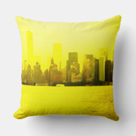 NYC Skyline Bright Yellow Pillow Urban Decor Color Kussen