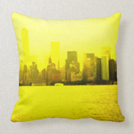NYC Skyline Bright Yellow Pillow Urban Decor Color Kussen