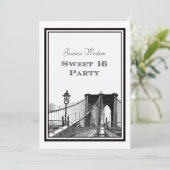NYC Skyline Brooklyn Bridge #2 DIY Sweet 16 Kaart (Staand voorkant)
