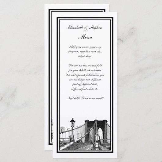 NYC Skyline Brooklyn Bridge #2 geëtst ingelijst Menu (Voorkant / Achterkant)