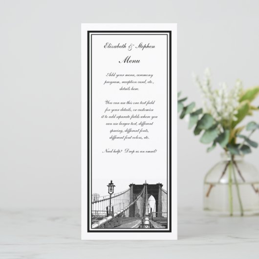 NYC Skyline Brooklyn Bridge #2 geëtst ingelijst Menu (Staand voorkant)