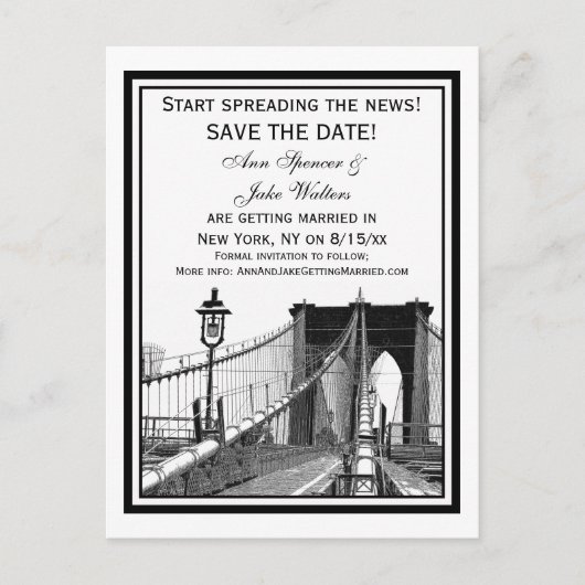 NYC Skyline Brooklyn Bridge #2 Save the Date Aankondigingskaart (Voorkant)