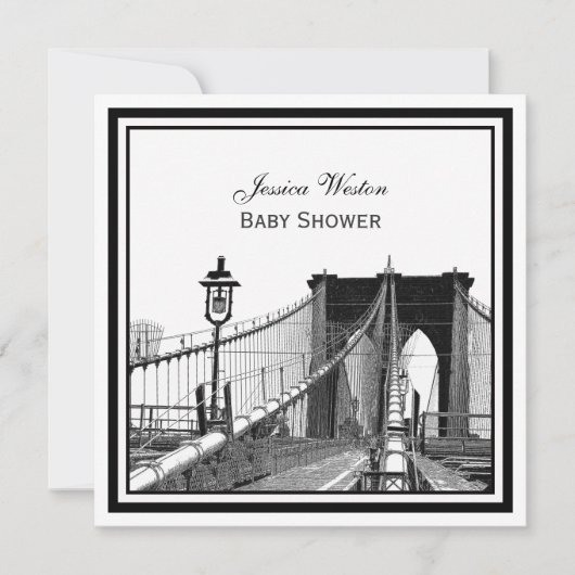 NYC Skyline Brooklyn Bridge #2 SQ Baby shower Kaart (Voorkant)