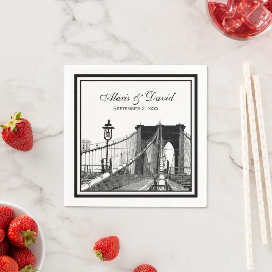 NYC Skyline Brooklyn Bridge #2 SQ Bruiloft Servetten (Insitu)