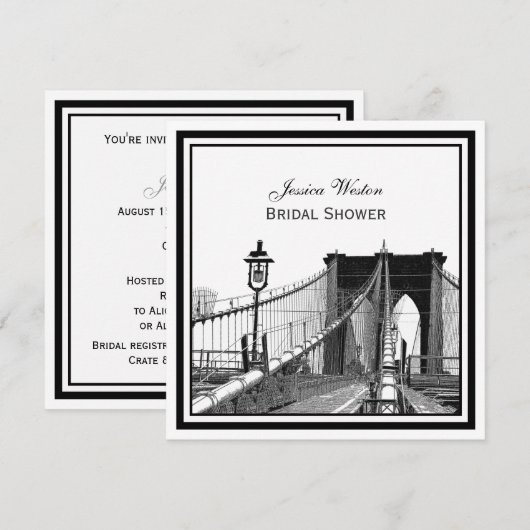 NYC Skyline Brooklyn Bridge #2 SQ Vrijgezellenfees Kaart (Voorkant / Achterkant)