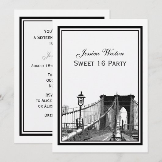 NYC Skyline Brooklyn Bridge #2 Sweet 16 Party Kaart (Voorkant / Achterkant)