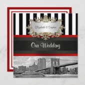NYC Skyline Brooklyn Bridge Black White Wedding Kaart (Voorkant / Achterkant)
