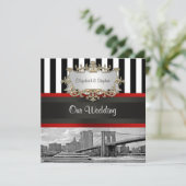 NYC Skyline Brooklyn Bridge Black White Wedding Kaart (Staand voorkant)
