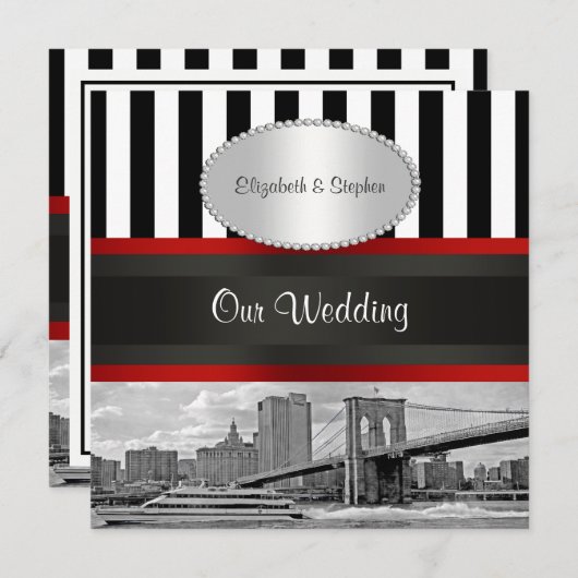 NYC Skyline Brooklyn Bridge Blk White P2 Wedding Kaart (Voorkant / Achterkant)