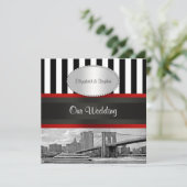 NYC Skyline Brooklyn Bridge Blk White P2 Wedding Kaart (Staand voorkant)