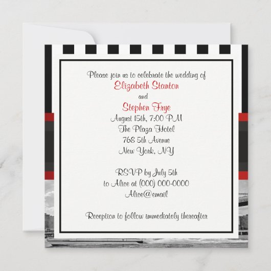 NYC Skyline Brooklyn Bridge Blk White P2 Wedding Kaart (Achterkant)