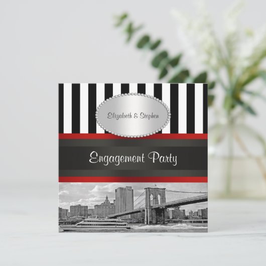 NYC Skyline Brooklyn Bridge Blk Wht P2 Verloving Kaart (Staand voorkant)