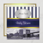 NYC Skyline Brooklyn Bridge Blue White Baby shower Kaart (Voorkant / Achterkant)