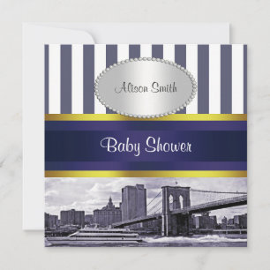 NYC Skyline Brooklyn Bridge Blue White Baby shower Kaart