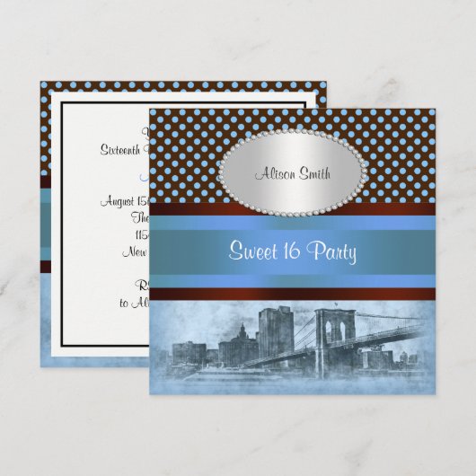 NYC Skyline Brooklyn Bridge Boat 4 Sweet 16 Kaart (Voorkant / Achterkant)
