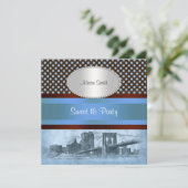 NYC Skyline Brooklyn Bridge Boat 4 Sweet 16 Kaart (Staand voorkant)