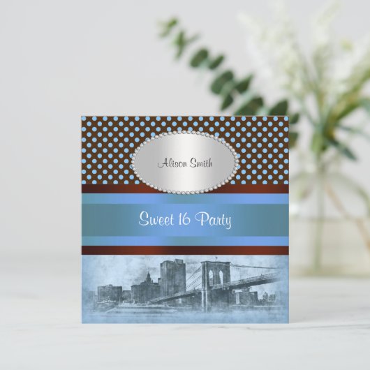 NYC Skyline Brooklyn Bridge Boat 4 Sweet 16 Kaart (Staand voorkant)