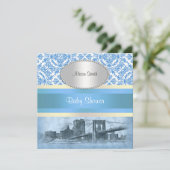 NYC Skyline Brooklyn Bridge Boat 6 Baby shower Kaart (Staand voorkant)