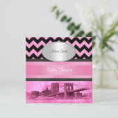 NYC Skyline Brooklyn Bridge Boat 8P Baby shower Kaart (Staand voorkant)