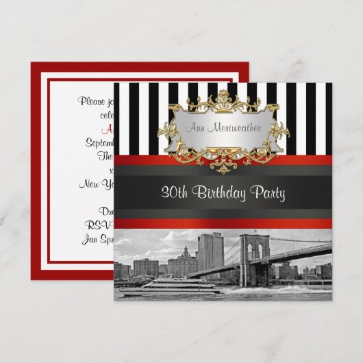 NYC Skyline Brooklyn Bridge, Boat Birthday Invite Kaart (Voorkant / Achterkant)