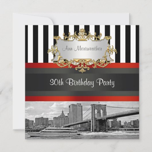 NYC Skyline Brooklyn Bridge, Boat Birthday Invite Kaart (Voorkant)