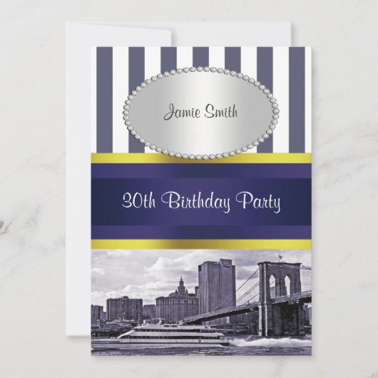 NYC Skyline Brooklyn Bridge Boat Blue Wt2 Birthday Kaart (Voorkant)