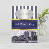 NYC Skyline Brooklyn Bridge Boat Blue Wt2 Birthday Kaart (Staand voorkant)