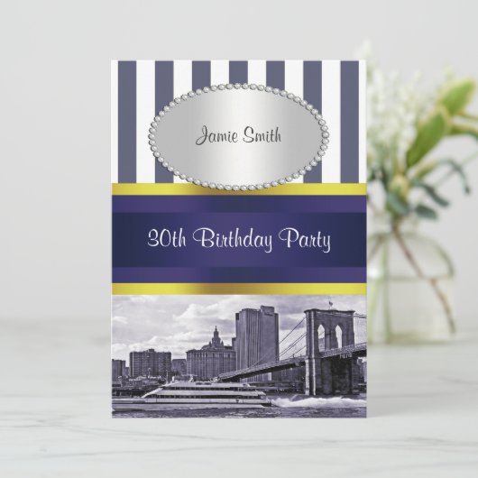 NYC Skyline Brooklyn Bridge Boat Blue Wt2 Birthday Kaart (Staand voorkant)