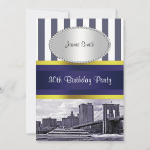 NYC Skyline Brooklyn Bridge Boat Blue Wt2 Birthday Kaart