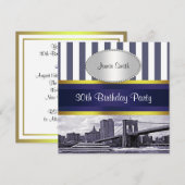 NYC Skyline Brooklyn Bridge, Boat Blue Wt Birthday Kaart (Voorkant / Achterkant)