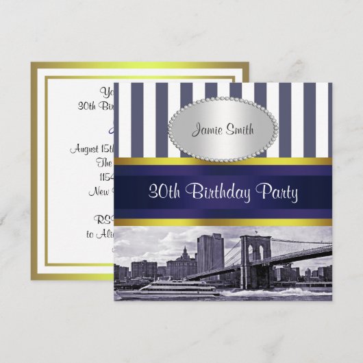 NYC Skyline Brooklyn Bridge, Boat Blue Wt Birthday Kaart (Voorkant / Achterkant)