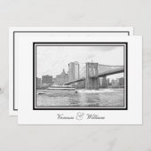 NYC Skyline Brooklyn Bridge Boat BW Etch Bruiloft Kaart (Voorkant / Achterkant)