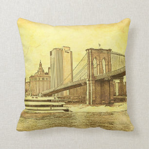 NYC Skyline Brooklyn Bridge Boat Etched Kijk #1 Kussen