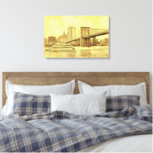 NYC Skyline Brooklyn Bridge Boat Etched Kijk #1BR Canvas Afdruk (Insitu (Slaapkamer))