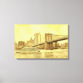 NYC Skyline Brooklyn Bridge Boat Etched Kijk #1BR Canvas Afdruk (Voorkant)