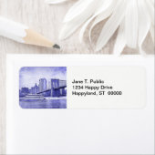 NYC Skyline Brooklyn Bridge Boat Etched Kijk #2 Etiket (Insitu)