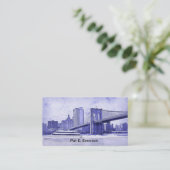 NYC Skyline Brooklyn Bridge Boat Etched Kijk #2 Visitekaartje (Staand voorkant)