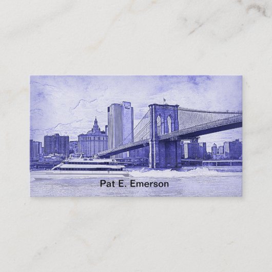 NYC Skyline Brooklyn Bridge Boat Etched Kijk #2 Visitekaartje (Voorkant)