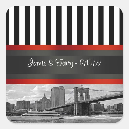 NYC Skyline Brooklyn Bridge Boat Invitation Suite Vierkante Sticker (Voorkant)