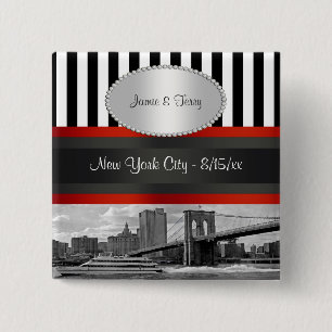 NYC Skyline Brooklyn Bridge Boat P Wedding Pin Vierkante Button 5,1 Cm