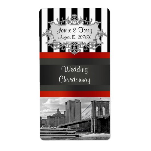 NYC Skyline Brooklyn Bridge Boat Party Wine Label (Voorkant)