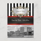 NYC Skyline Brooklyn Bridge, Boat Save the Date Aankondigingskaart (Voorkant)