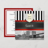 NYC Skyline Brooklyn Bridge Boat Sweet 16 H Uitnod Kaart (Voorkant / Achterkant)