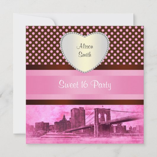 NYC Skyline Brooklyn Bridge Boot 3H Sweet 16 Kaart (Voorkant)