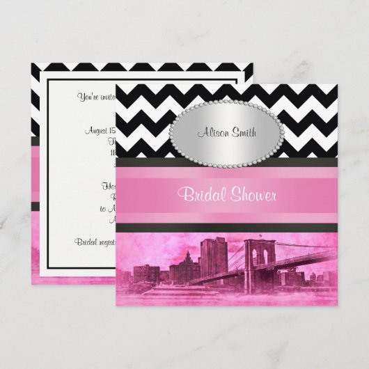 NYC Skyline Brooklyn Bridge BW Pnk P Vrijgezellenf Kaart (Voorkant / Achterkant)