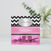 NYC Skyline Brooklyn Bridge BW Pnk P Vrijgezellenf Kaart (Staand voorkant)