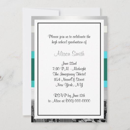 NYC Skyline BW 05 White Blauwgroen Afstuderen nodi Kaart (Achterkant)